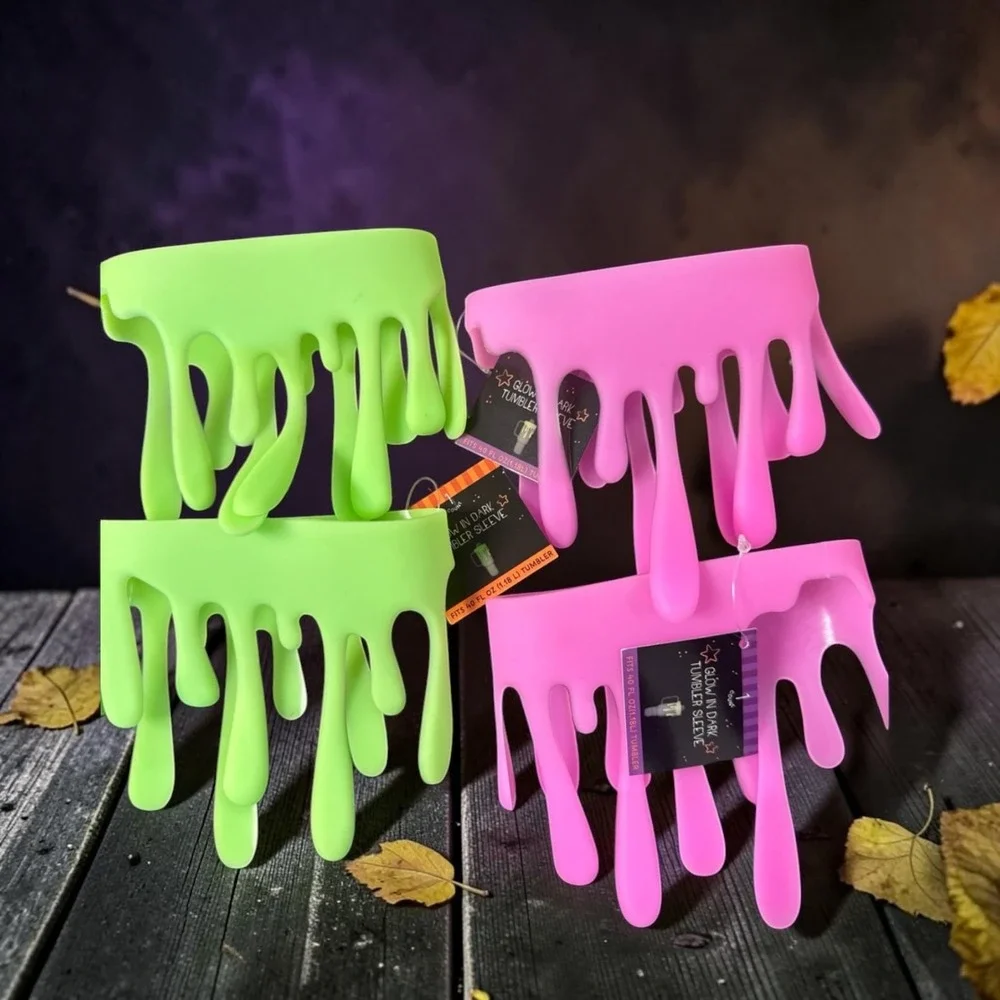 4pk Glow In The Dark Drip Silicone Tumbler Sleeves Neon Pink Green Fits 40oz